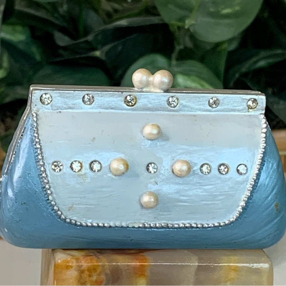 AVON Collectibles All Dressed Up Blue Pearl Purse Clutch Bag Fashion Figurine - Picture 2 of 14